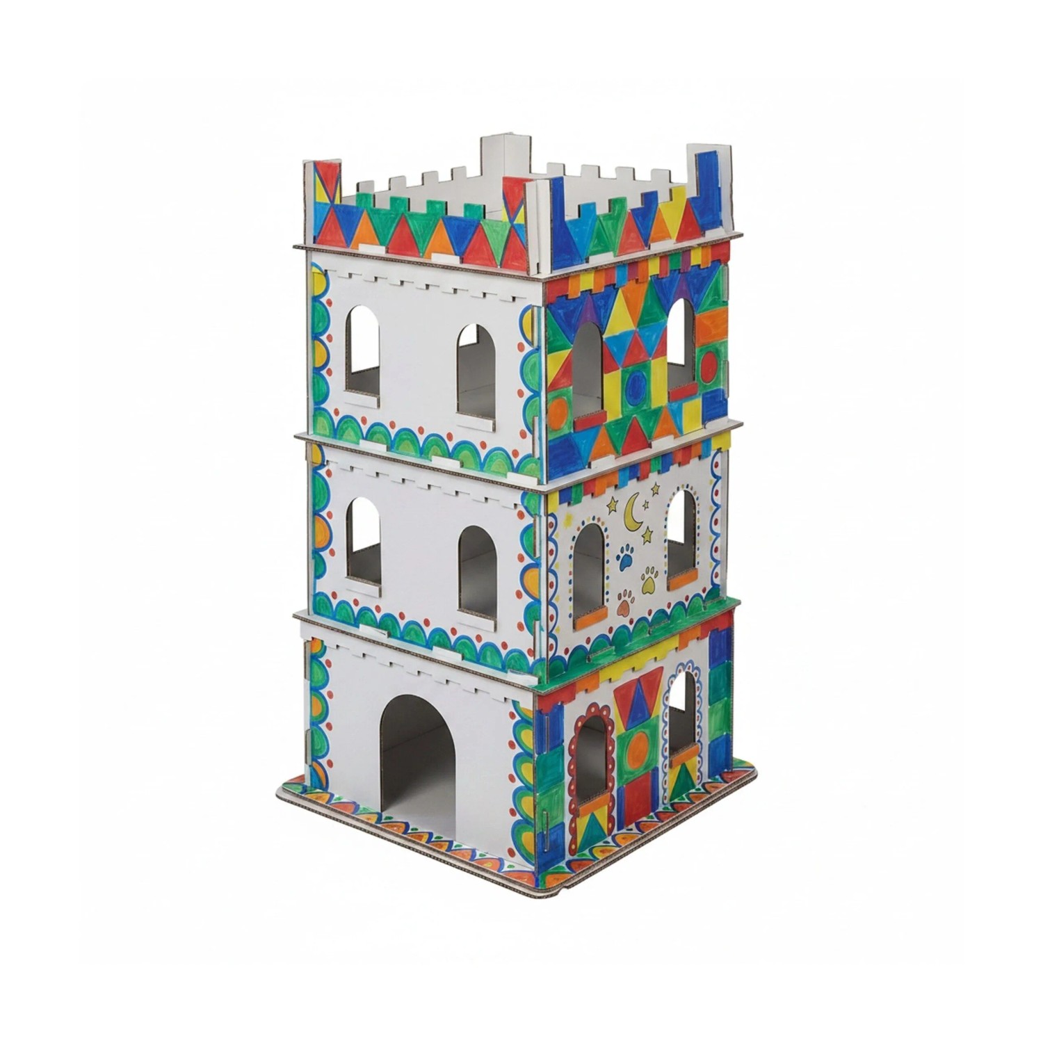 Relaxdays Katzenburg Pappe Weiß XL Selbstbemalbar 3 Etagen 107,5 cm x 62 cm x 62 cm 1 kg