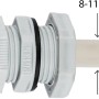Detailaufnahme einer grauen Kabelverschraubung für eine LED-Feuchtraumleuchte.