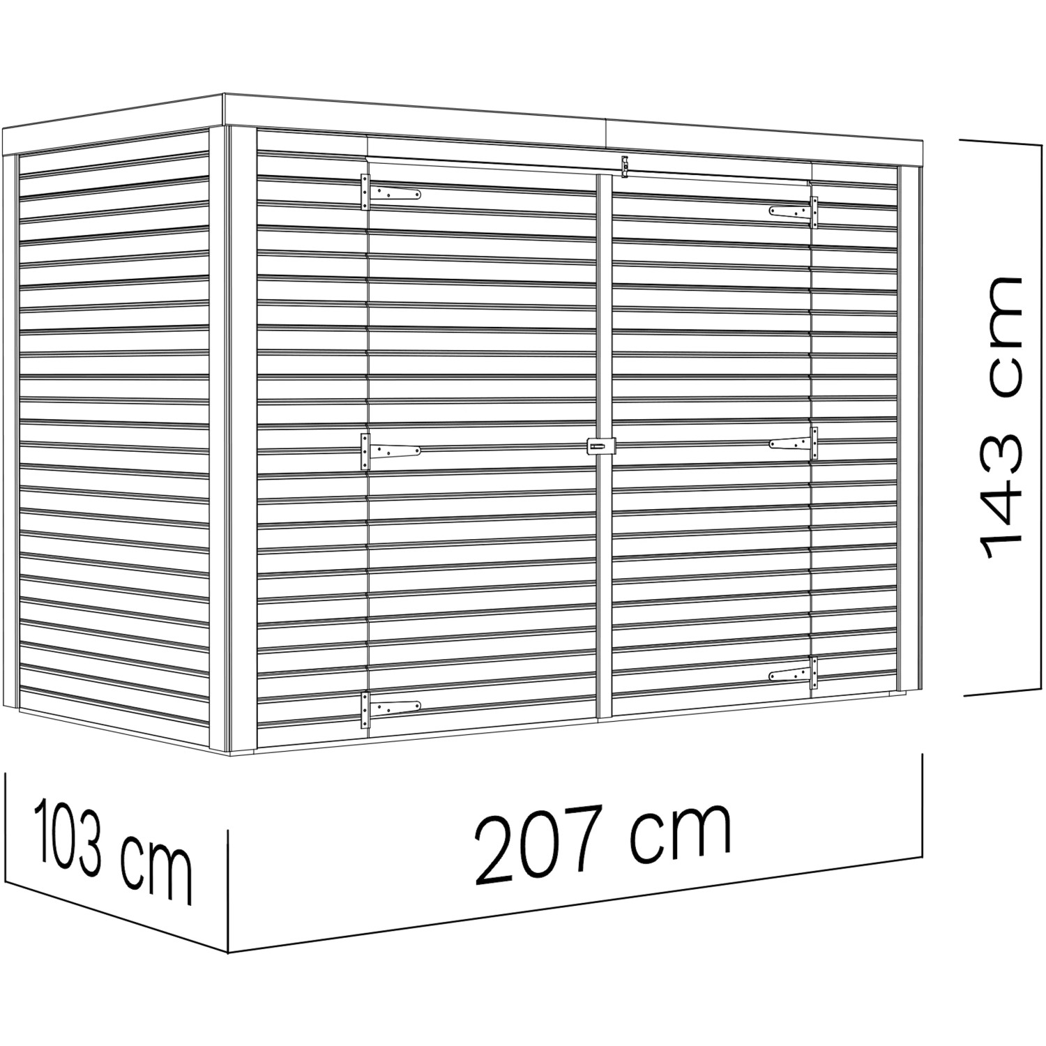 Anthrazitfarbener Bertilo Gartenschrank Box Bike 103x207cm mit Maßangaben.