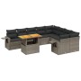 Graue 10-tlg. vidaXL Garten-Sofagarnitur aus Polyrattan mit Tisch und Kissen.