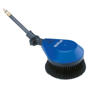 Nilfisk rotierende Waschbürste mit Gelenk für Hochdruckreiniger, blaue Bürste mit schwarzem Borstenkranz.