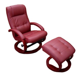 Bordeauxfarbener Relaxsessel Aprilia mit Hocker, drehbar und neigbar, mit Kunstlederbezug.