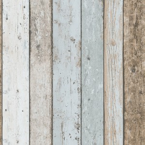 Bricoflor Shabby Chic Tapete in Hellblau/Beige mit Holzbretter Muster.