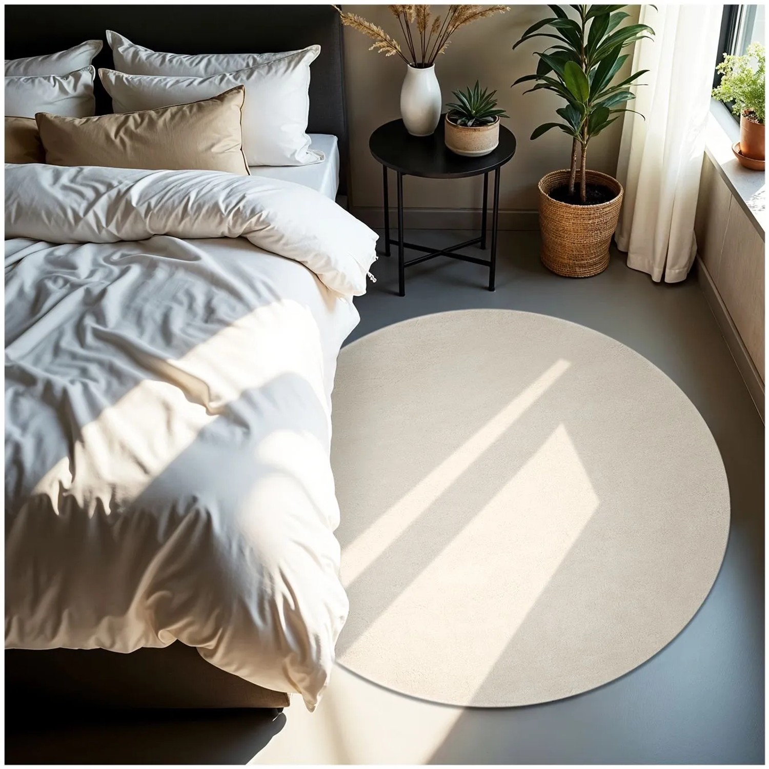 Tectake Kurzflorteppich Soft Zone Verschiedene Größen und Farben Flauschige Oberfläche  1630 G M² Florgewicht Ø 120 cm 120 x 120 x 1 50 cm Creme