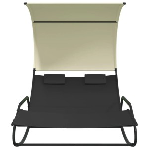 furnicato Doppel-Schaukelliege mit Sonnendach in Schwarz und Creme.