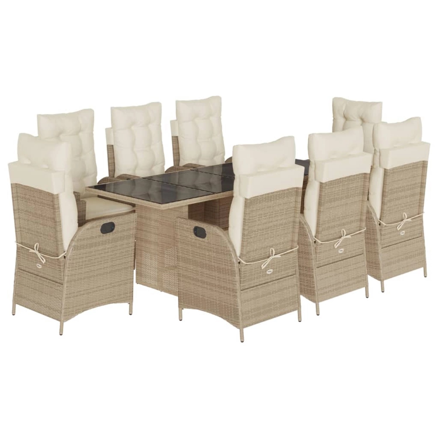 vidaXL 9-Tlg Garten-Essgruppe mit Kissen Beige Poly Rattan 3213126 günstig online kaufen