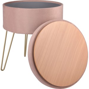 Rosa Sitzhocker Blush Bordeaux mit Stauraum, Samtbezug und goldenem Metallgestell.