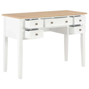 Weißer vidaXL Schreibtisch aus Holz mit 5 Schubladen und hellbrauner Tischplatte.