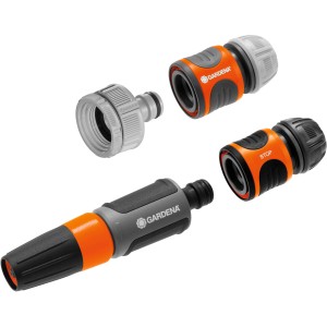 Gardena Grundausstattungs-Set, 5-teilig: Schlauchverbinder, Hahnstück und Reinigungsspritze für den Garten.