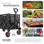 Faltbarer Bollerwagen von Tectake, schwarz, mit Kunststoffrädern für Camping, Gartenarbeit, Einkaufen und Sport.