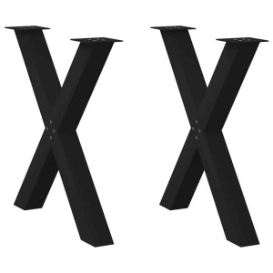 Zwei schwarze vidaXL Esstischbeine in X-Form aus Stahl, 70x72 cm, für individuelle Tische.
