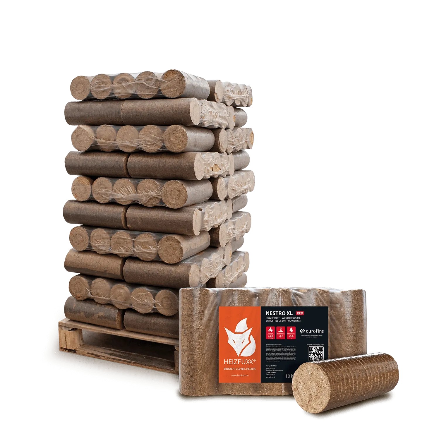 Heizfuxx Nestro XL Red Holzbriketts Hartholz 10kg x 30 Gebinde 300kg Palette