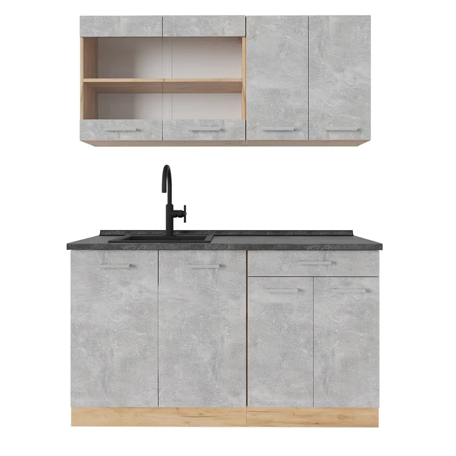 Vicco R-Line Single Küche Beton/Goldkraft Eiche 140 cm AP Anthrazit ohne E- günstig online kaufen