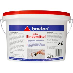 Baufan Latex-Bindemittel 2,5l im Eimer, geeignet zur Verbesserung von Latexfarben.