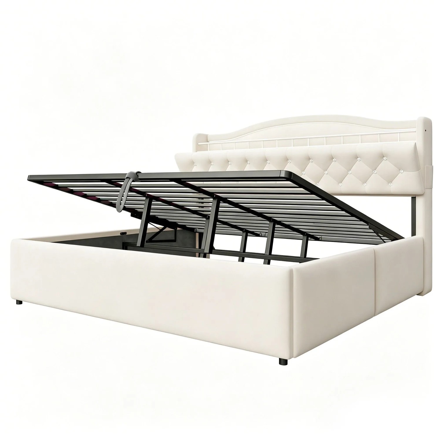 Merax Polsterbett 180x200cm LED USB Hydraulik Beige