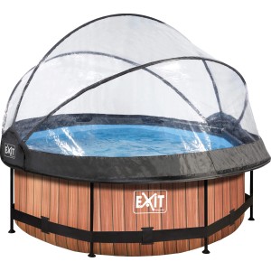 EXIT Wood Pool, braun, ø 244 cm, mit Filterpumpe und Abdeckung. Stahlrahmenpool mit Holzoptik.