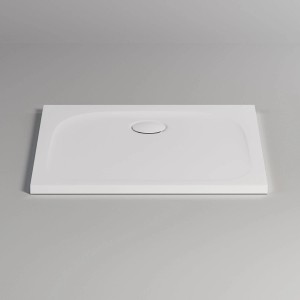 Weiße pianura Duschwanne Emilia, 80x80 cm, aus Mineralguss für bodenebenen Einbau.