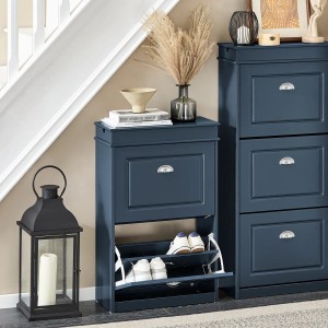 SoBuy Schuhschrank mit 2 Klappen Schuhregal Schuhkommode Schmal 55x83x24cm Blau FSR78-B