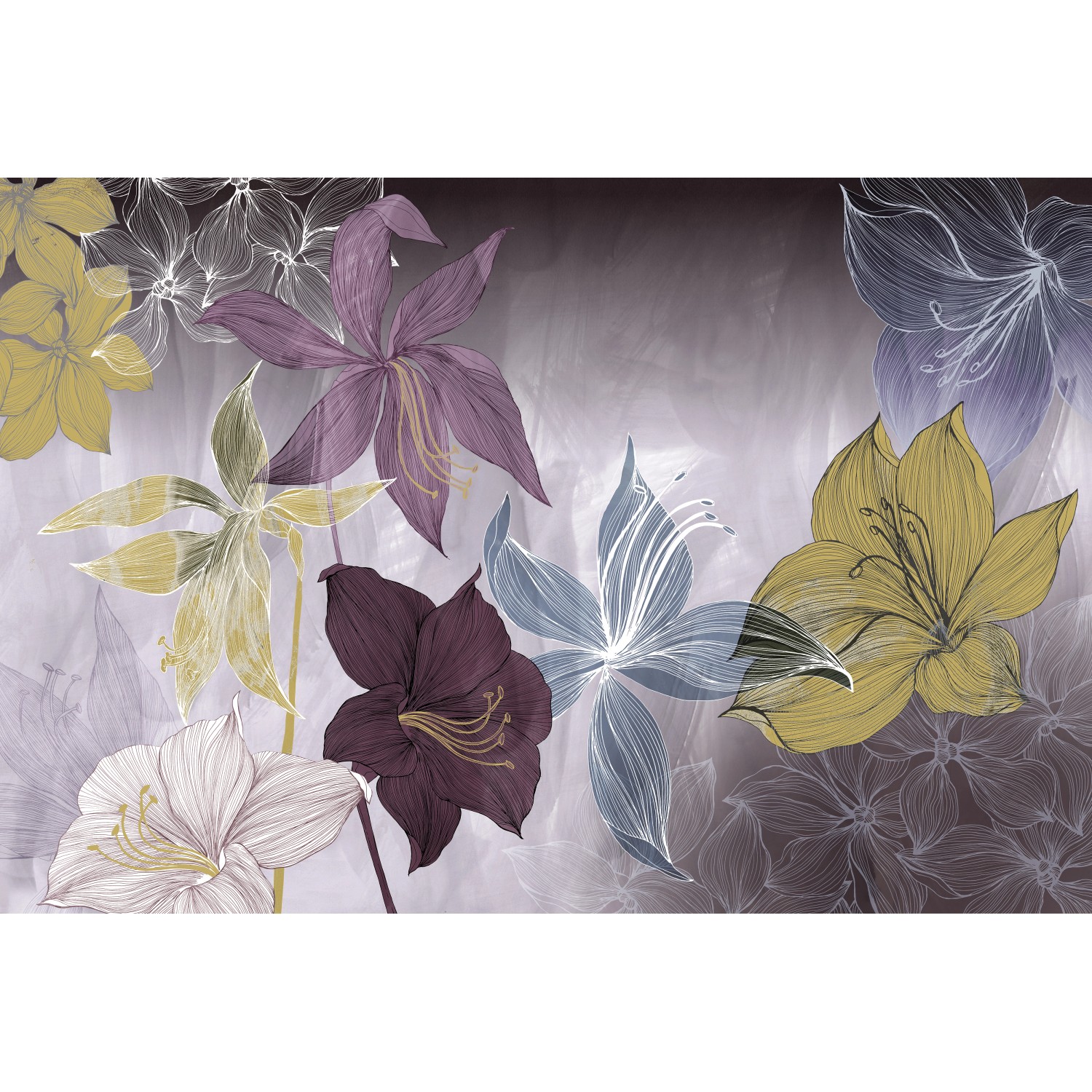 Bricoflor Vlies Blumentapete Modern Grafische Fototapete mit Lilien in Lila günstig online kaufen