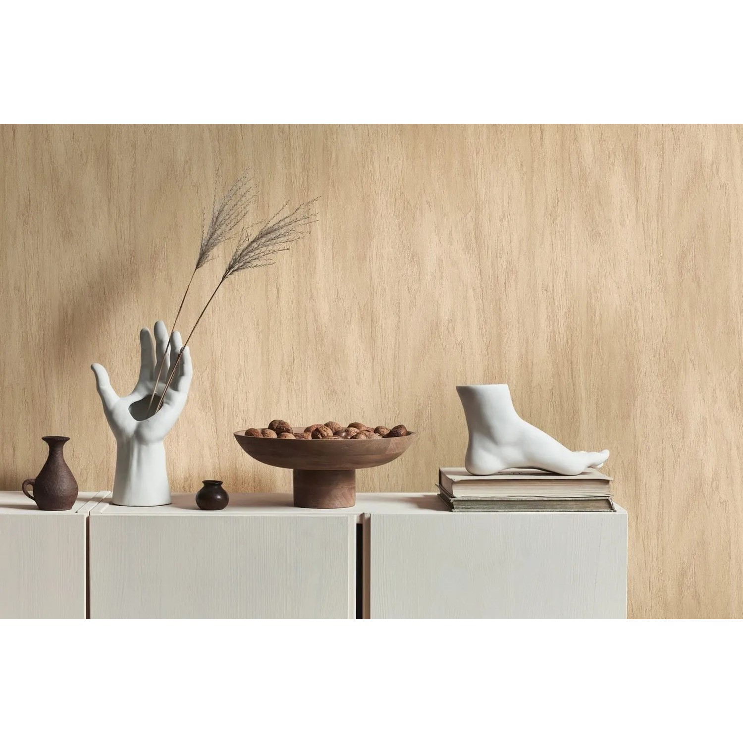 Beige Holz Tapete von PROFHOME mit matter Oberfläche und natürlicher Holzoptik.