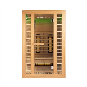 Redsun Deluxe Infrarotkabine PLUS aus Tannenholz Natur M mit Glasfront und Heizstrahlern.