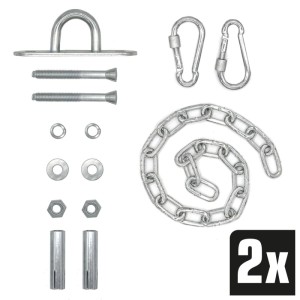 AMANKA 2er Set Hängesessel Aufhängung: verzinkter Deckenhaken, Kette, 2 Karabiner, Schrauben. Belastbar bis 230 kg.