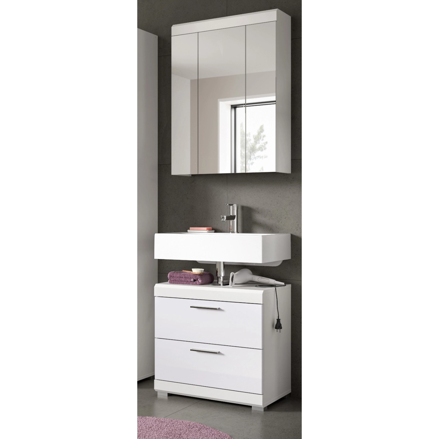 Inn.Furn Badmöbel Set in Weiß Hochglanz 2-teilig 60 cm Shawn günstig online kaufen