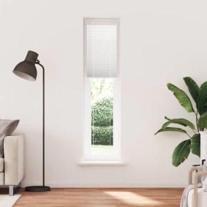 Weißes Plissee 40x200 cm aus Polyester am Fenster, teilweise geöffnet. Ideal als Sicht- und Sonnenschutz.