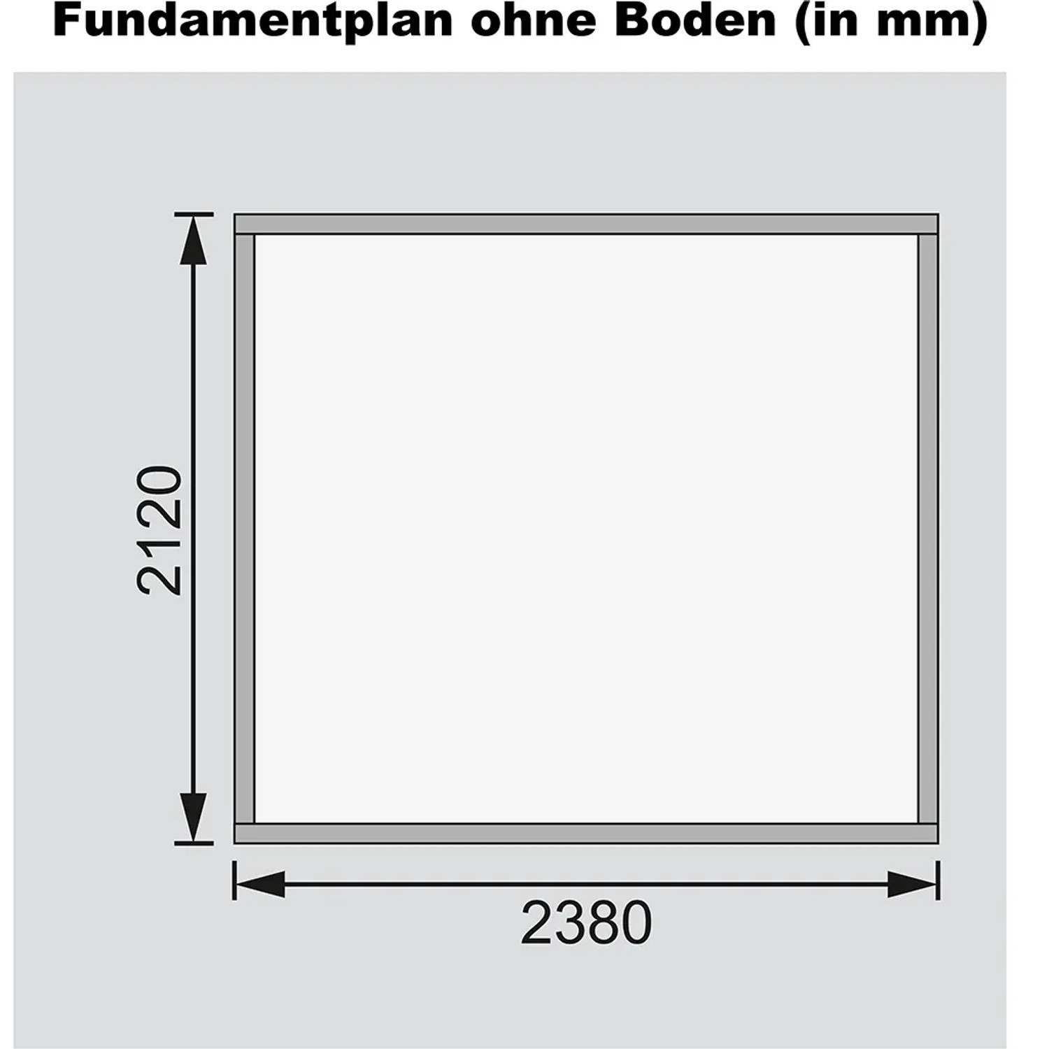 Fundamentplan Karibu Holz-Gartenhaus Sölve, Maße 238x213 cm, ohne Boden.