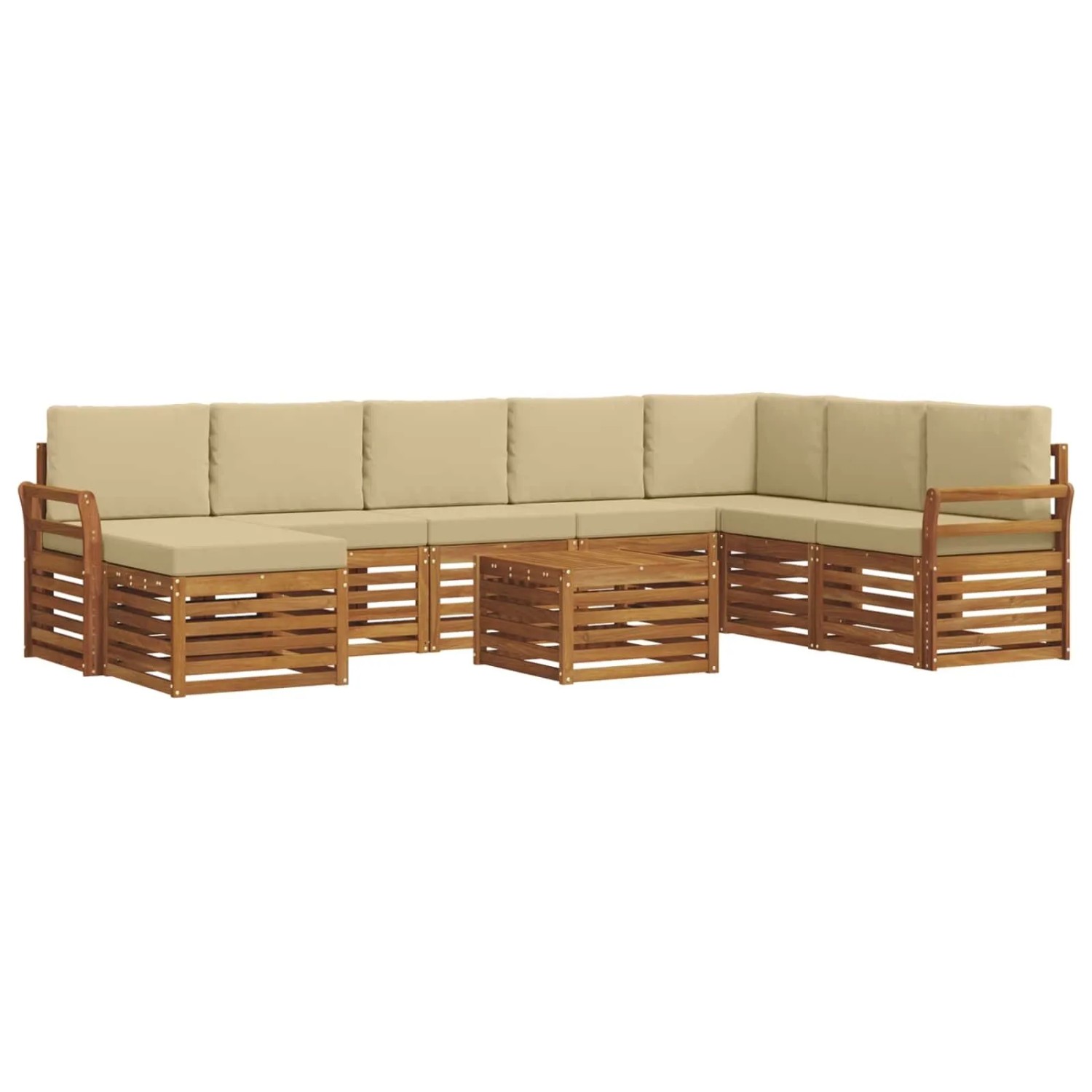vidaXL Sofagarnituren 9 Tlg Natur und Beige Massivholz Akazie 3375333