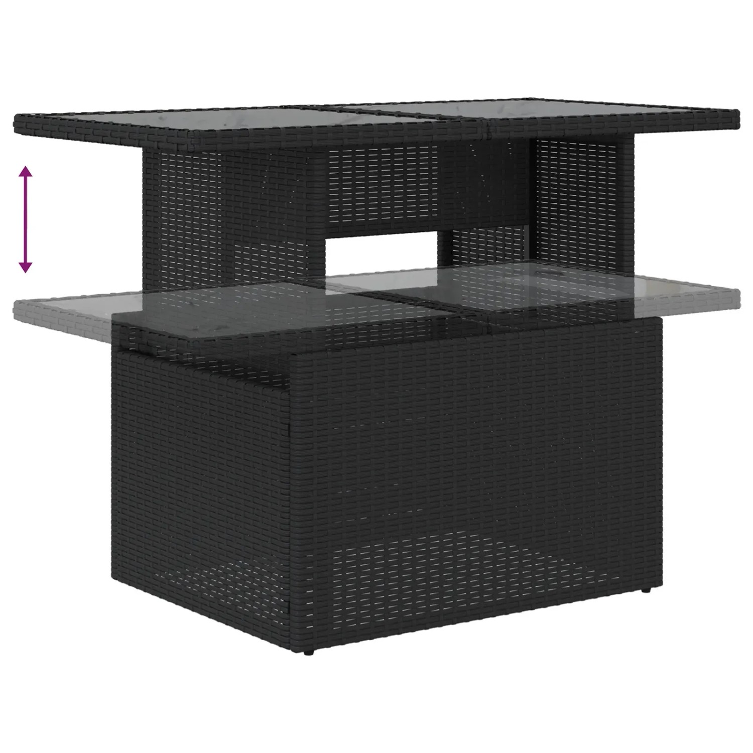 Höhenverstellbarer Gartentisch aus schwarzem Poly Rattan, Teil des vidaXL 8-tlg. Garten-Sofa-Sets.