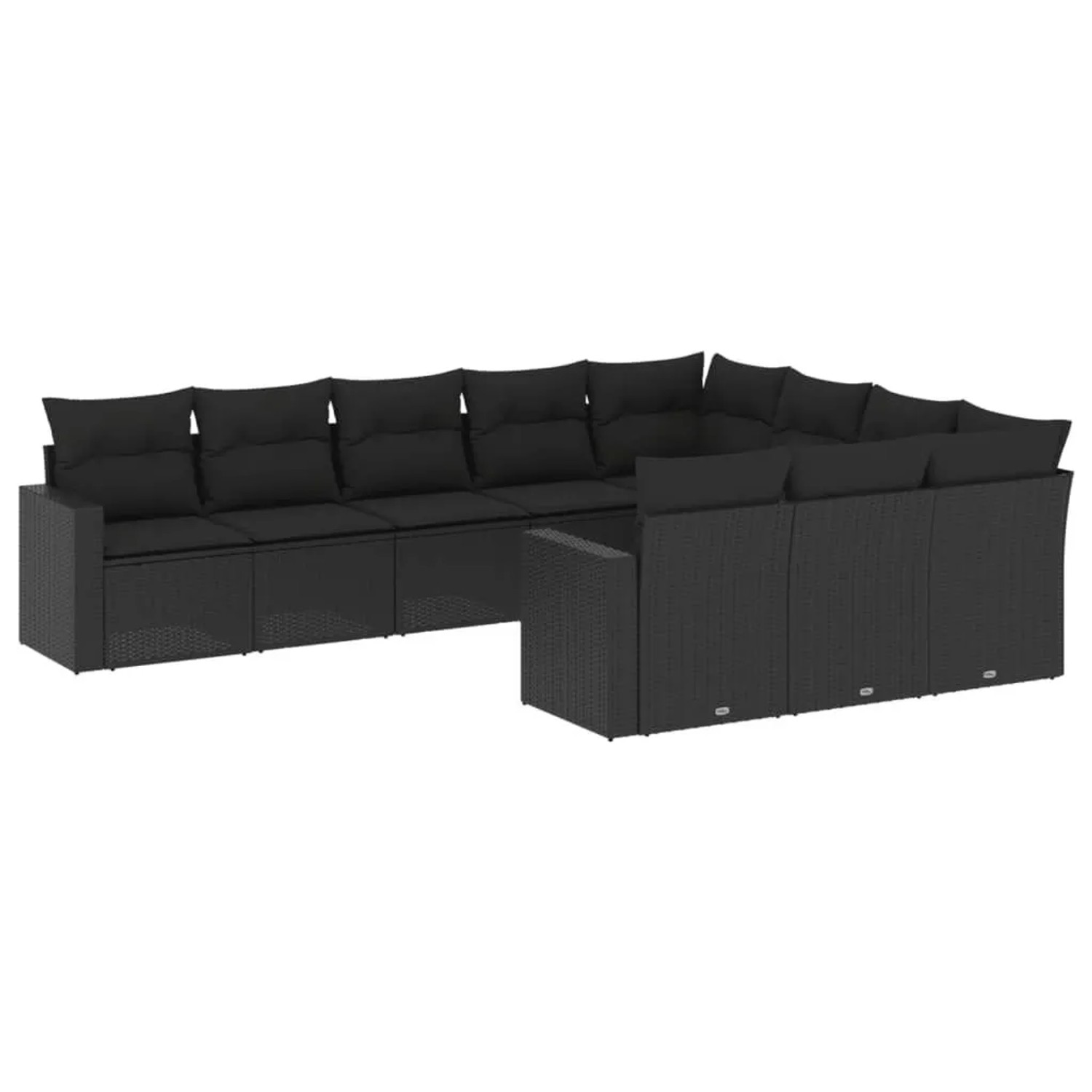vidaXL 10-Tlg Garten-Sofagarnitur mit Kissen Schwarz Poly Rattan 3251822