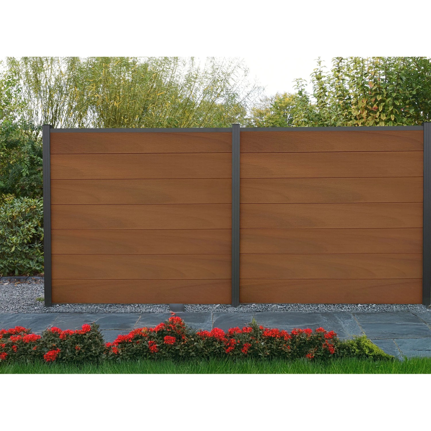 GartenLand WPC Zaun Set XL Ameland in Mahagoni, ca. 180x180 cm, mit Steckzaun-System.