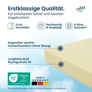 AM Qualitätsmatratzen Viscoschaum Topper ohne Bezug Made in Germany 120x200cm
