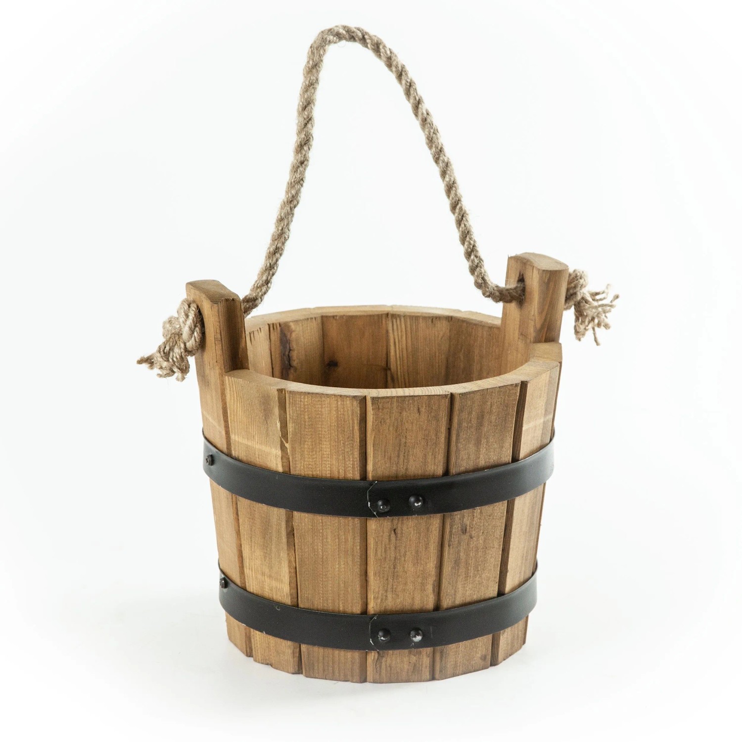 HolzFee Pflanzkübel Rustikal Hell mit Seilgriff Ø 25 x 20 mit Ösen 25 cm