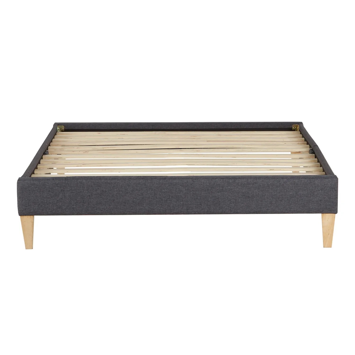 Graues Homestyle4u Polsterbett 90x200 mit Lattenrost und ohne Kopfteil.