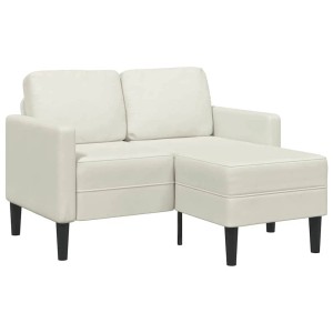 Cremefarbenes 2-Sitzer Sofa mit Chaiselongue L-Form aus Samt.