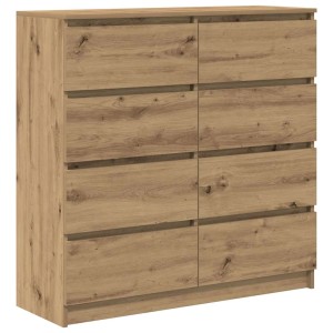 vidaXL Sideboard in Artisan-Eiche Optik, Holzkommode mit acht Schubladen, 100x35x99 cm.