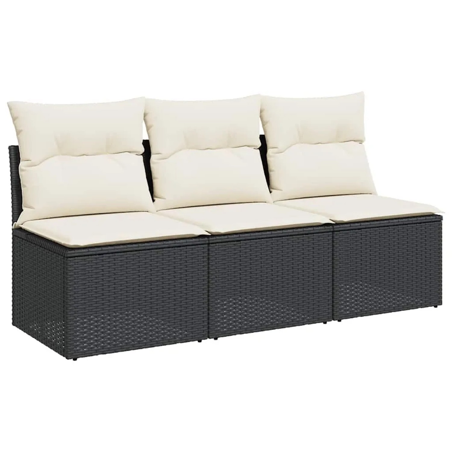 vidaXL Gartensofa mit Kissen 3-Sitzer Schwarz Poly Rattan 366015