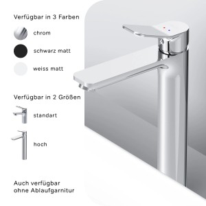 AM.PM Waschtischarmatur Hoch, Chrom, mit Klick-Ablaufgarnitur. Waschbecken Armatur für Ihr Bad.