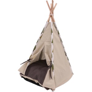 Beiges Haustier-Tipi-Zelt „Desert“ mit Wendekissen, ideal für kleine Hunde und Katzen.