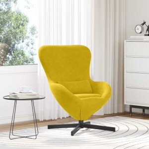 Gelber vidaXL Eiersessel aus Samt mit schwarzem Stahlfuß. Loungesessel für Wohnzimmer.