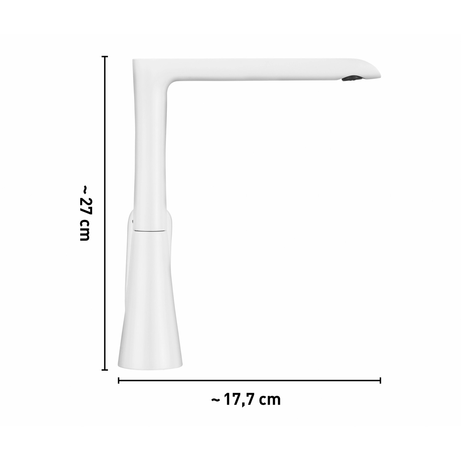Moderne baliv Küchenarmatur KI-5070 in Chrom-Weiß mit Maßen.
