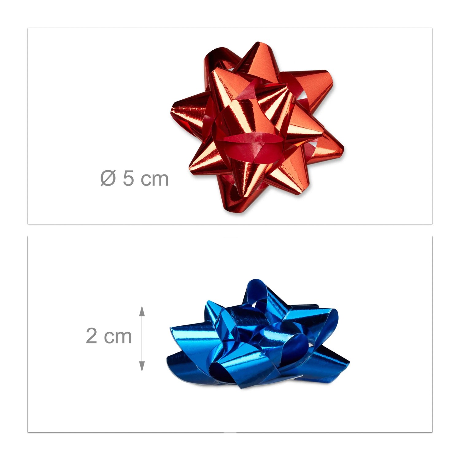 Rote und blaue glänzende Zierschleifen, selbstklebend, 5 cm Durchmesser, 2 cm hoch, für Geschenke, Weihnachtsdekoration.