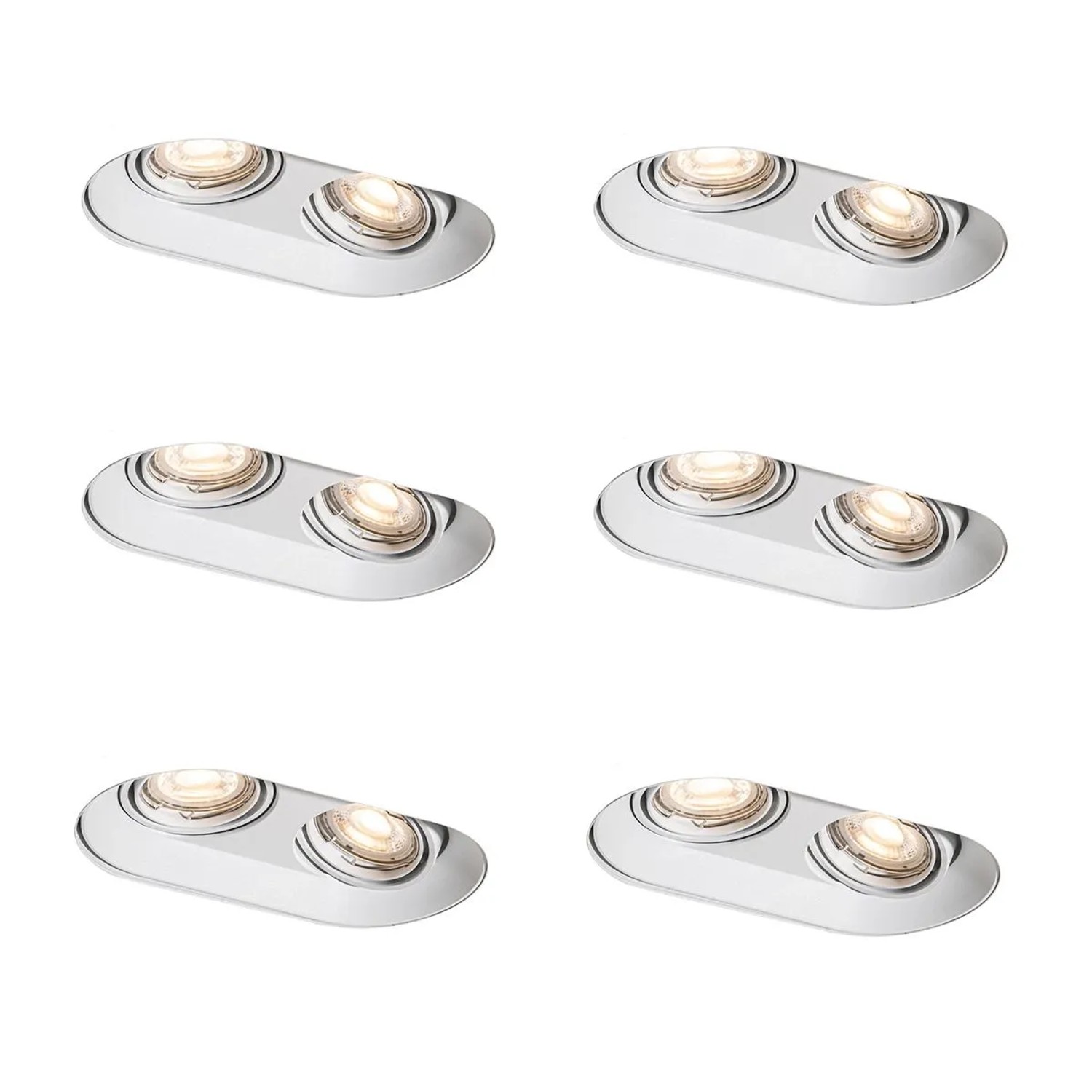 QAZQA Set mit 6 AbgeRundeten Einbaustrahlern Weiß GU10 50mm 2 Licht Hubs