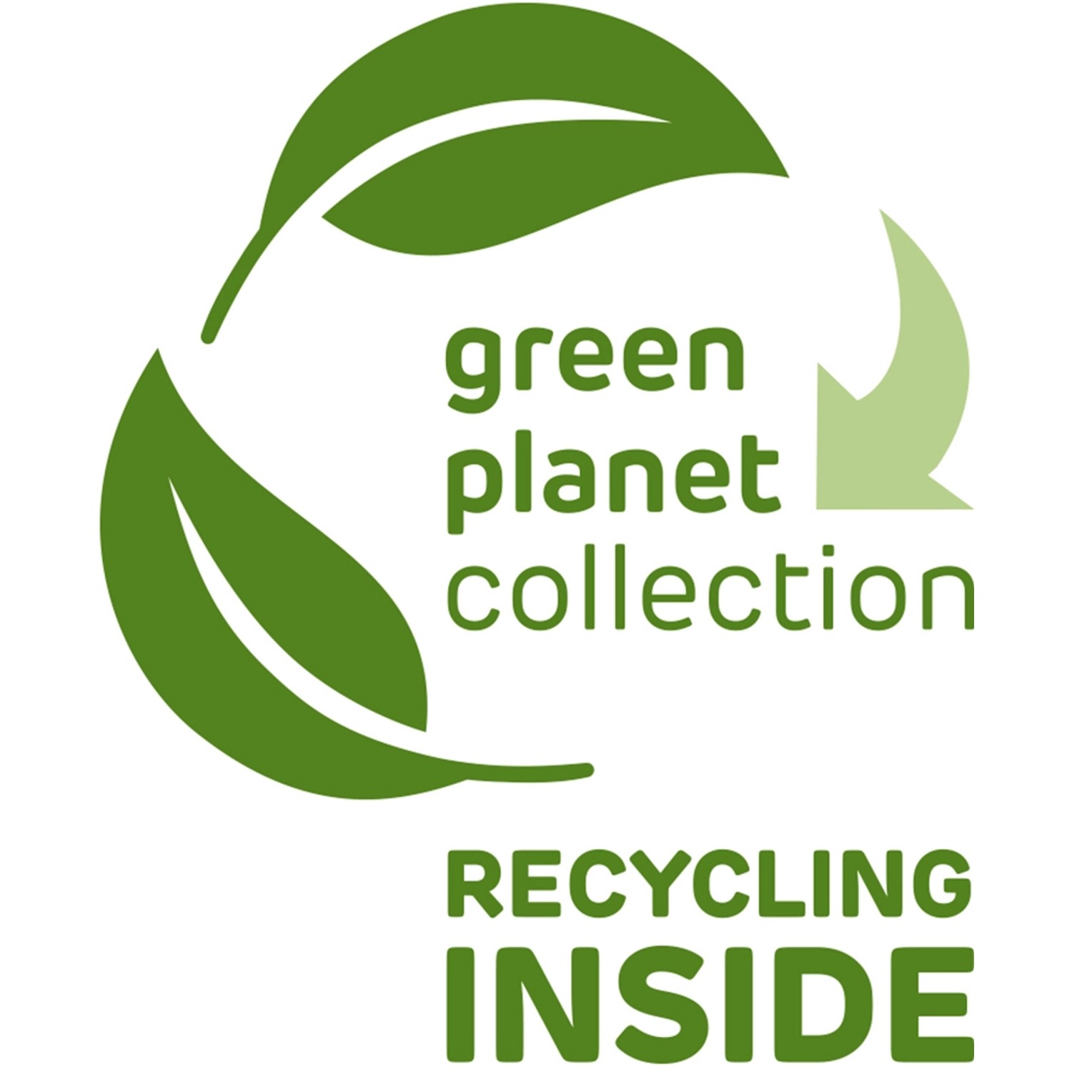 Symbol "Green Planet Collection" mit Blättern und Recycling-Hinweis für Garantia Regentonnen.