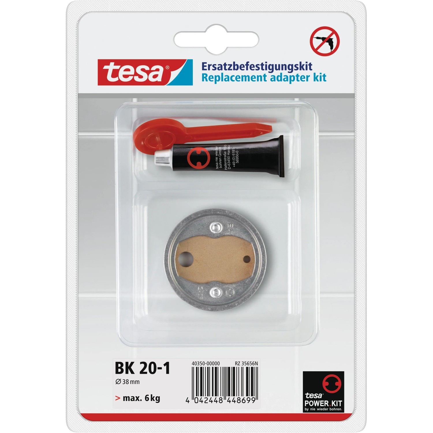 Tesa Power Kit BK20 Adapter-Set für Bad-Accessoires: Befestigungsadapter, Kleber, Inbus im Blister.