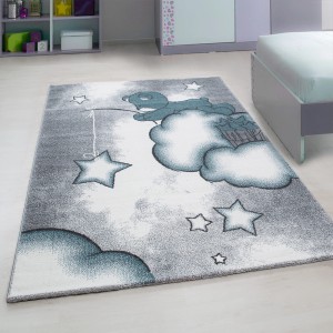 Ayyildiz Kinderteppich Kids 580 Blau (80x150 cm) mit Bären- und Sternenmotiv.