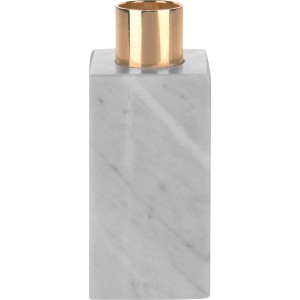 Moderner Kerzenhalter „Modern Antique“ aus Marmor in Weiß-Grau mit goldenem Kerzenköcher.