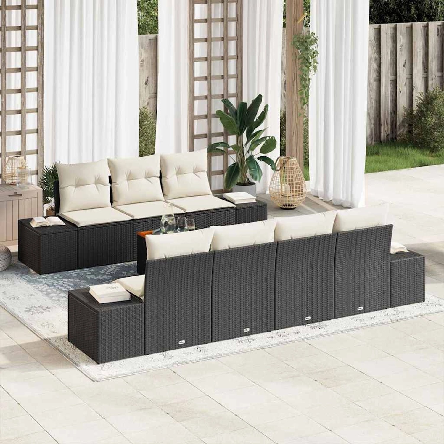 vidaXL Garten-Sofa-Set mit Kissen 8-Tlg Schwarz Poly Rattan 3347915 günstig online kaufen